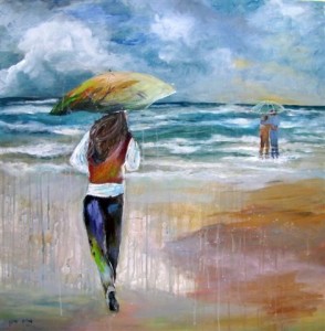 plage sous la pluie