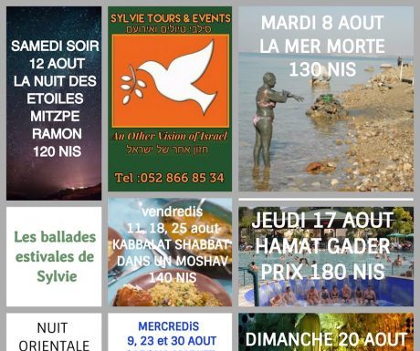 Touristes ou résidents participez aux « ballades estivales de SYLVIE TOURS & EVENTS » au départ d’Ashdod ce mois d’Août