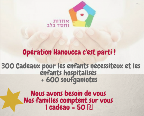 Ashdod : Opération Hanoucca C’est parti !! avec l’association Ahdout Vehessed BaLev