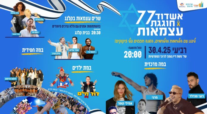 77 ans !!!! Célébrons Yom Haatsmaout à Ashdod le 30 Avril 2025 à partir de 20 heures !
